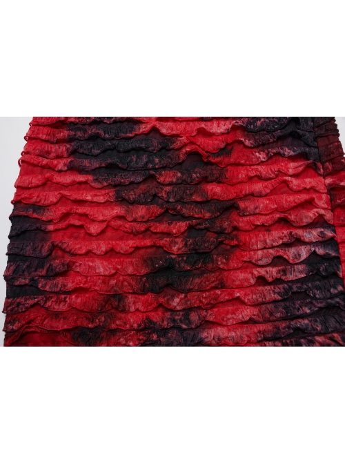 Red And Black Tie Dye Patchwork Taped Knit Front Drawstring Punk Style Hip Hugging Suspender Dress