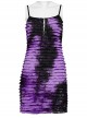 Black Purple Tie Dye Patchwork Taped Knit Front Drawstring Punk Style Hip Hugging Suspender Dress