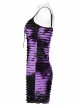 Black Purple Tie Dye Patchwork Taped Knit Front Drawstring Punk Style Hip Hugging Suspender Dress