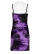 Black Purple Tie Dye Patchwork Taped Knit Front Drawstring Punk Style Hip Hugging Suspender Dress