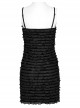 Black Pleated Tie Dye Patchwork Taped Knit Front Drawstring Punk Style Hip Hugging Slip Dress