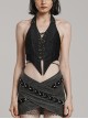 Sexy Halter Neck Backless Front Panel Tie With Pointed Hem Punk Style Personalized Vest