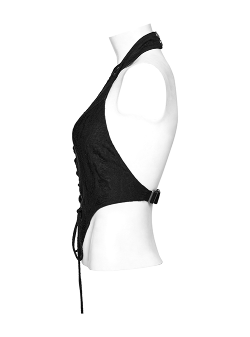Sexy Halter Neck Backless Front Panel Tie With Pointed Hem Punk Style Personalized Vest