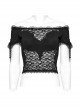 Sexy One Line Collar Black Knitted With Lace Side String Gothic Short Sleeved T-Shirt