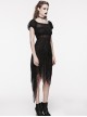Lightweight And Slightly Sheer Black Lace Mesh Tiered Pointed Hem Gothic Short Sleeved Dress