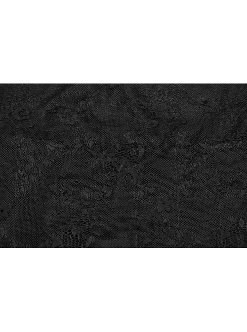 Lightweight And Slightly Sheer Black Lace Mesh Tiered Pointed Hem Gothic Short Sleeved Dress