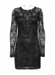 Black Lace Appliqué Embroidery And Stretch Knit Fabric Gothic Style Long Sleeved Slightly See Through Dress