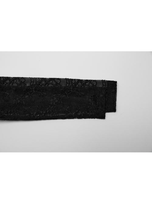 Black Lace Appliqué Embroidery And Stretch Knit Fabric Gothic Style Long Sleeved Slightly See Through Dress