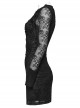 Black Lace Appliqué Embroidery And Stretch Knit Fabric Gothic Style Long Sleeved Slightly See Through Dress