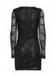 Black Lace Appliqué Embroidery And Stretch Knit Fabric Gothic Style Long Sleeved Slightly See Through Dress