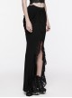 Personalized Slim Fit Black Stretch Knit Patchwork Lace Side Pleated Gothic Skirt