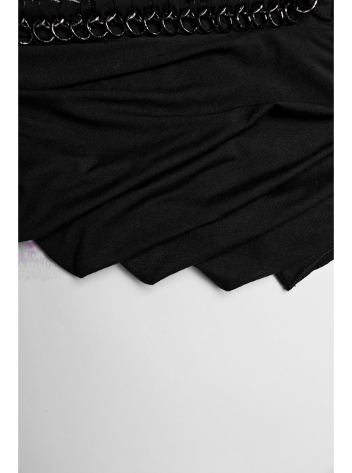 Personalized Slim Fit Black Stretch Knit Patchwork Lace Side Pleated Gothic Skirt