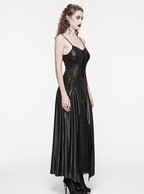 Black Burnt Embossed Chiffon Gothic Suspender Sleeveless Dress