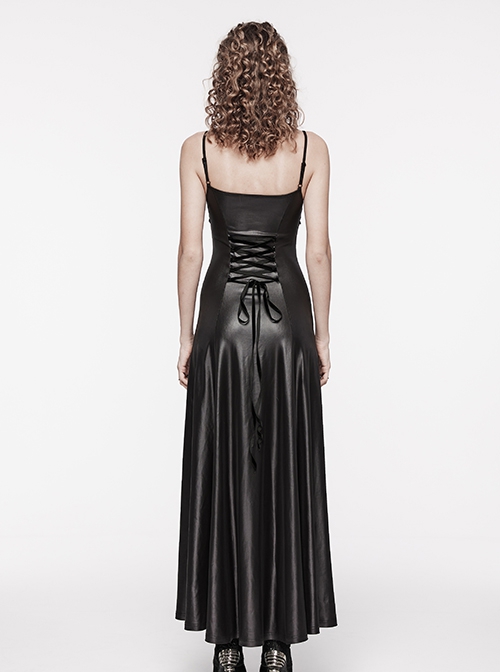 Black Burnt Embossed Chiffon Gothic Suspender Sleeveless Dress