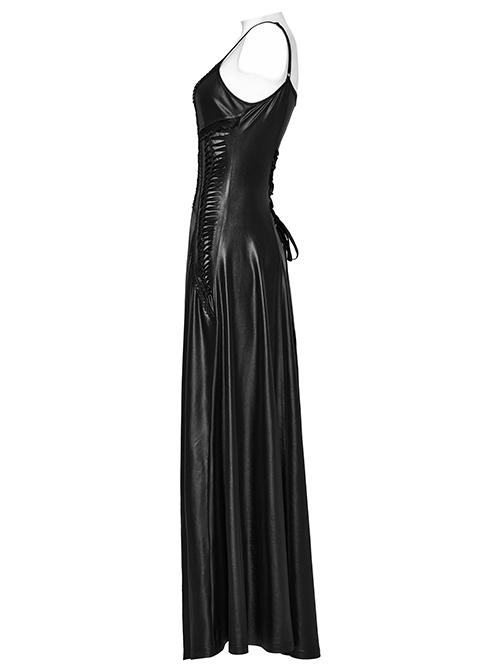 Black Burnt Embossed Chiffon Gothic Suspender Sleeveless Dress