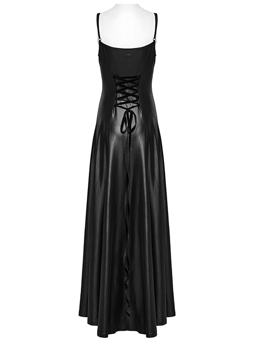 Black Burnt Embossed Chiffon Gothic Suspender Sleeveless Dress