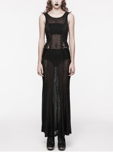 Sexy Stretchy Fin Mesh Back Adjustable Gothic Style Slightly See Through Sleeveless Dress