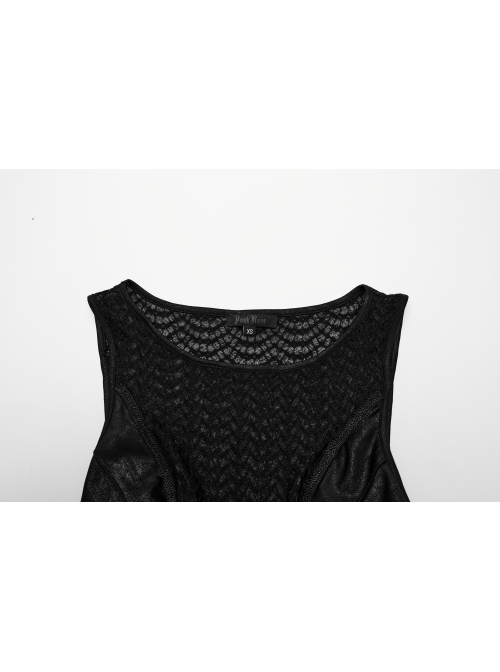Sexy Stretchy Fin Mesh Back Adjustable Gothic Style Slightly See Through Sleeveless Dress