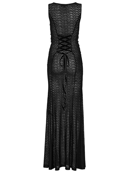 Sexy Stretchy Fin Mesh Back Adjustable Gothic Style Slightly See Through Sleeveless Dress
