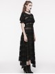 Black Daily Lace Hollow Appliqué With One Line Collar Gothic Slim Short Sleeved Dress
