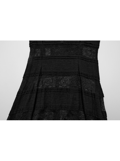 Black Daily Lace Hollow Appliqué With One Line Collar Gothic Slim Short Sleeved Dress