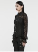 Sexy Black Lace Dark Pattern Woven Front And Middle Hand Seam Buttons With Rope Adjustment Gothic Lantern Sleeve Shirt