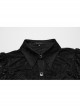 Sexy Black Lace Dark Pattern Woven Front And Middle Hand Seam Buttons With Rope Adjustment Gothic Lantern Sleeve Shirt
