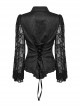 Sexy Black Lace Dark Pattern Woven Front And Middle Hand Seam Buttons With Rope Adjustment Gothic Lantern Sleeve Shirt