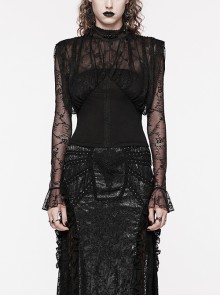 Loose Retro Black See Through Lace Gothic Long Sleeved Shirt