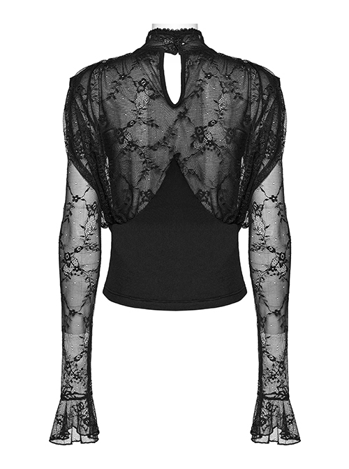 Loose Retro Black See Through Lace Gothic Long Sleeved Shirt