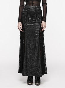 Black Slightly See Through Ruffles With Lace Woven Gothic Style Gorgeous Skirt