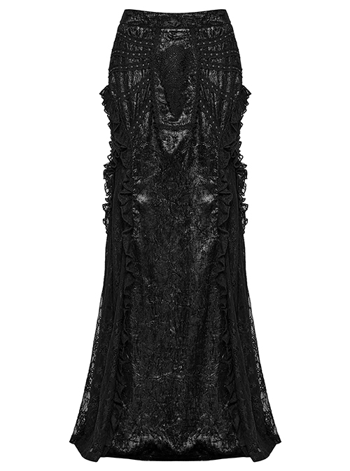 Black Slightly See Through Ruffles With Lace Woven Gothic Style Gorgeous Skirt
