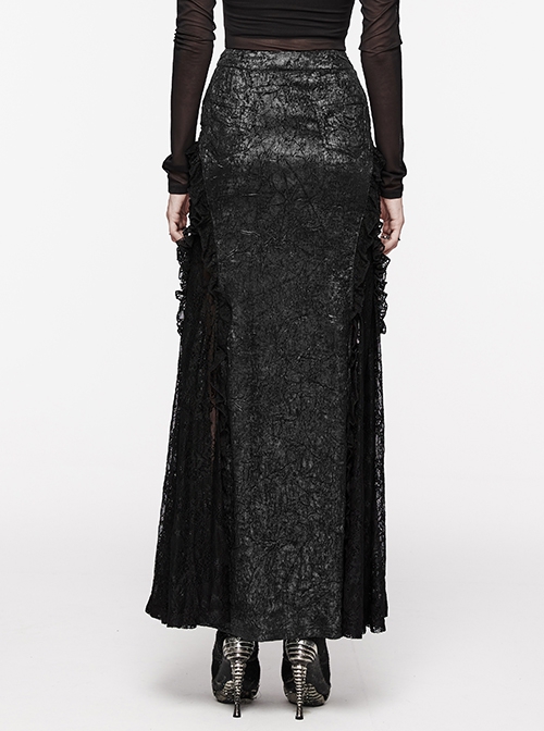 Black Slightly See Through Ruffles With Lace Woven Gothic Style Gorgeous Skirt