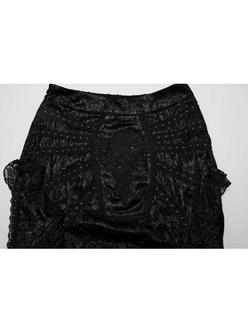 Black Slightly See Through Ruffles With Lace Woven Gothic Style Gorgeous Skirt