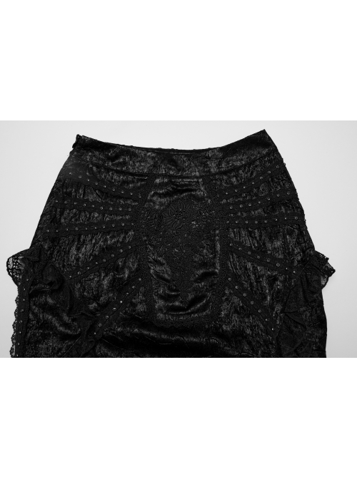Black Slightly See Through Ruffles With Lace Woven Gothic Style Gorgeous Skirt