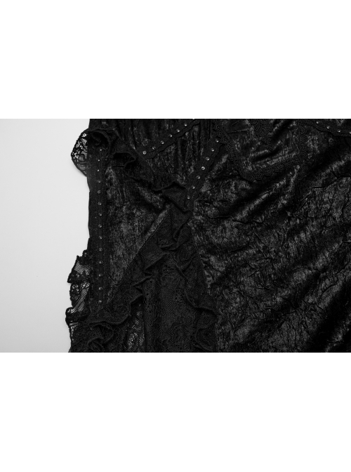 Black Slightly See Through Ruffles With Lace Woven Gothic Style Gorgeous Skirt