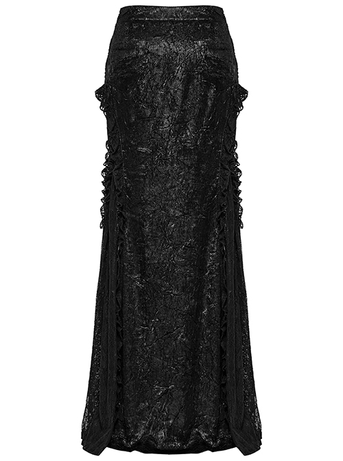 Black Slightly See Through Ruffles With Lace Woven Gothic Style Gorgeous Skirt