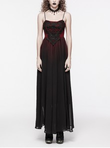 Black And Red Gradient Chiffon Sexy Gorgeous Appliqué Embroidery Gothic Style Adjustable Suspender Dress
