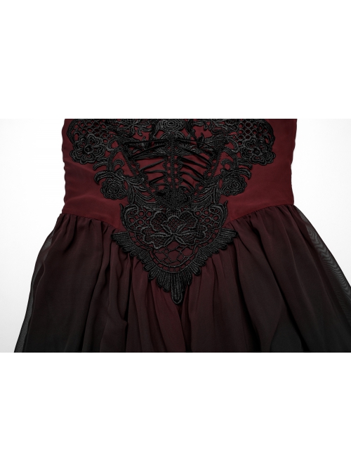 Black And Red Gradient Chiffon Sexy Gorgeous Appliqué Embroidery Gothic Style Adjustable Suspender Dress