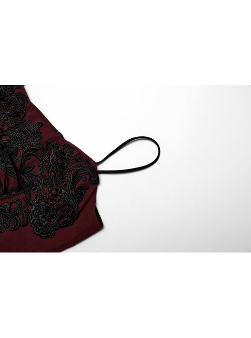 Black And Red Gradient Chiffon Sexy Gorgeous Appliqué Embroidery Gothic Style Adjustable Suspender Dress