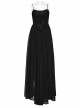 Black Gradient Chiffon Sexy Gorgeous Appliqué Embroidery Gothic Style Adjustable Suspender Dress