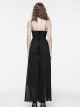 Black Gradient Chiffon Sexy Gorgeous Appliqué Embroidery Gothic Style Adjustable Suspender Dress