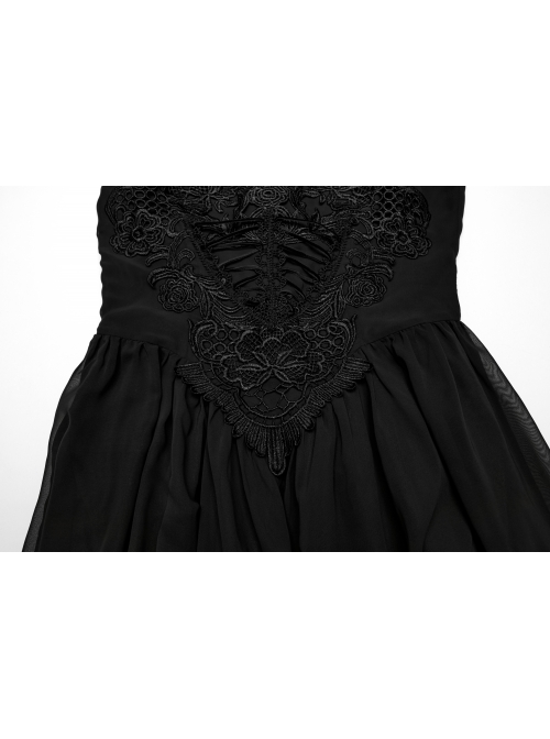 Black Gradient Chiffon Sexy Gorgeous Appliqué Embroidery Gothic Style Adjustable Suspender Dress