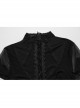 Sexy Black Micro Sheer Mesh Front Lace Drawstring With Embroidered AppliquéS Gothic Style Long Sleeved Dress
