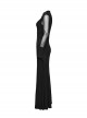 Sexy Black Micro Sheer Mesh Front Lace Drawstring With Embroidered AppliquéS Gothic Style Long Sleeved Dress