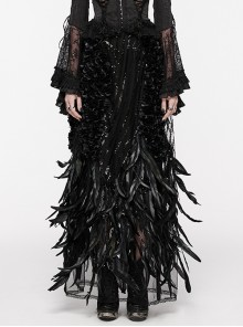 Gorgeous Black Feather Sequined Mesh With Knitted Rose Gothic Hip Hugging Skirt