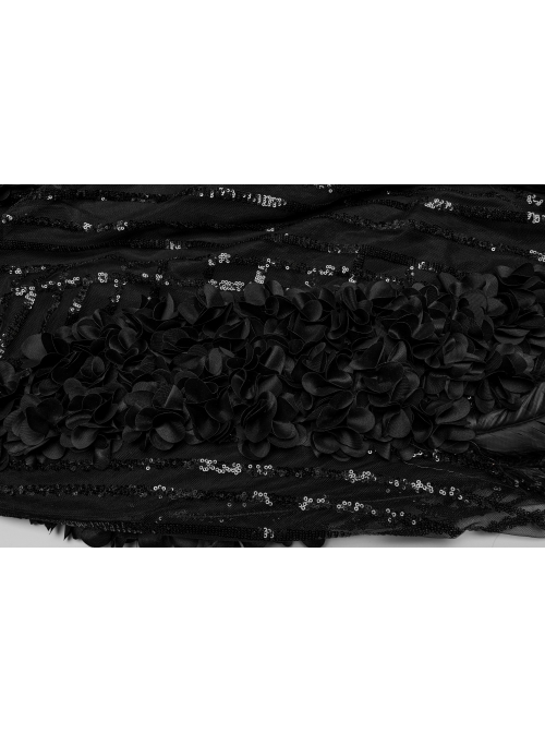 Gorgeous Black Feather Sequined Mesh With Knitted Rose Gothic Hip Hugging Skirt