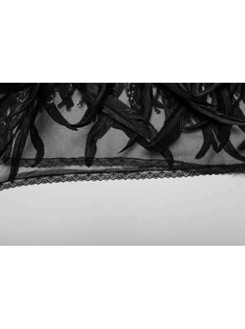 Gorgeous Black Feather Sequined Mesh With Knitted Rose Gothic Hip Hugging Skirt