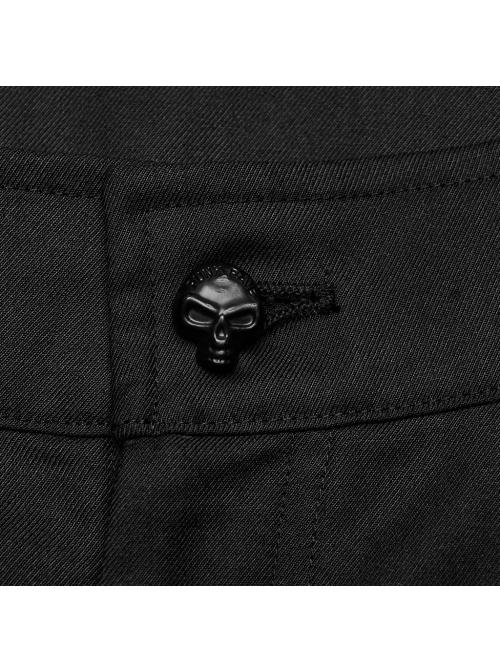 Black Simple Woven Suit Fit Punk Style Men's Cargo Trousers
