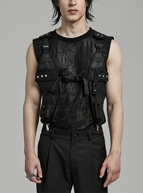 Handsome Adjustable Black Nylon With Clip Buckle Punk Style Men's Harness